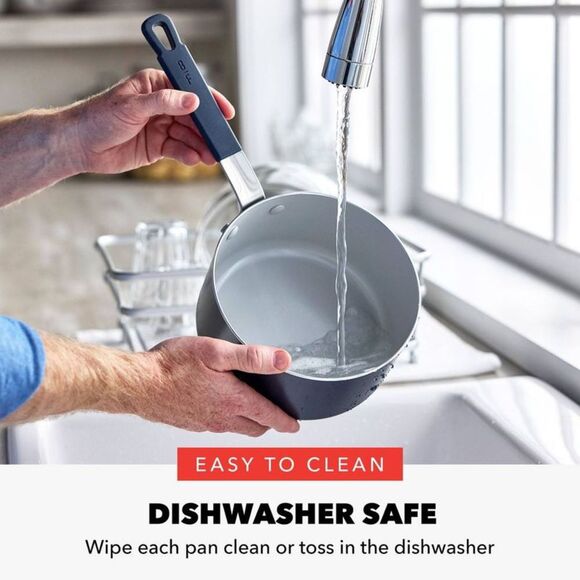 Open Box - Bobby Flay -  Aluminum Ceramic Fry Pan 400F 2.5QT Oxf Blue - Picture 7 of 8